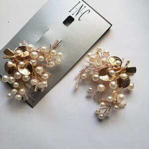 INC Pearl and Gold Barrette Clips Pair